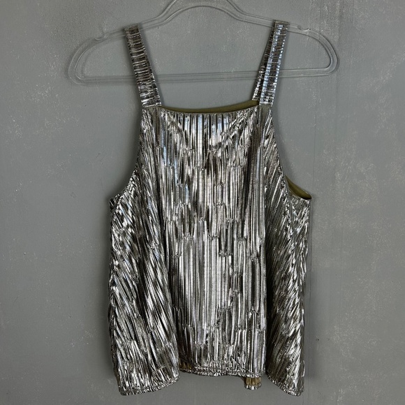 Maeve size L sleeveless top metallic gray textured square neck party top - Picture 6 of 12